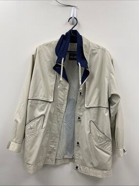 Milano Two-Tone Beige and Navy Hooded Shirt Jacket